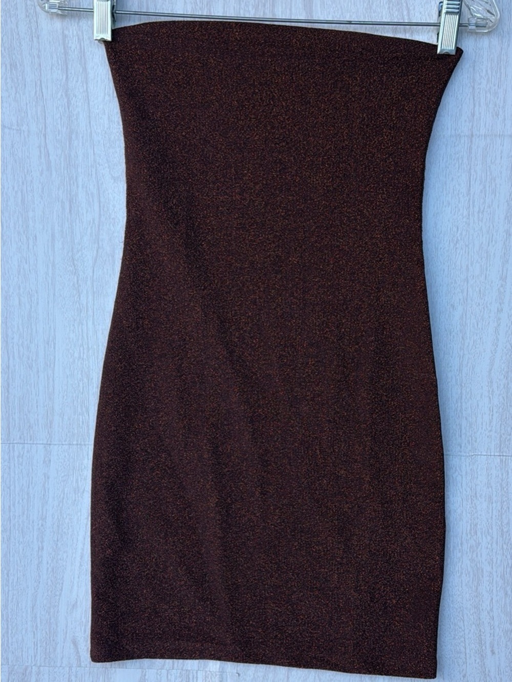 H&M Sparkle Strapless Mini Dress in Deep Brown